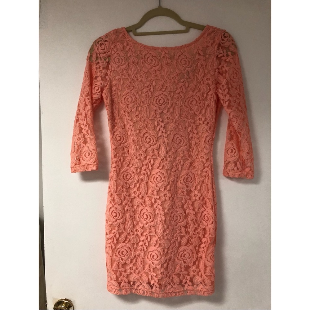 SALES Beautiful round neck V back lace short dress